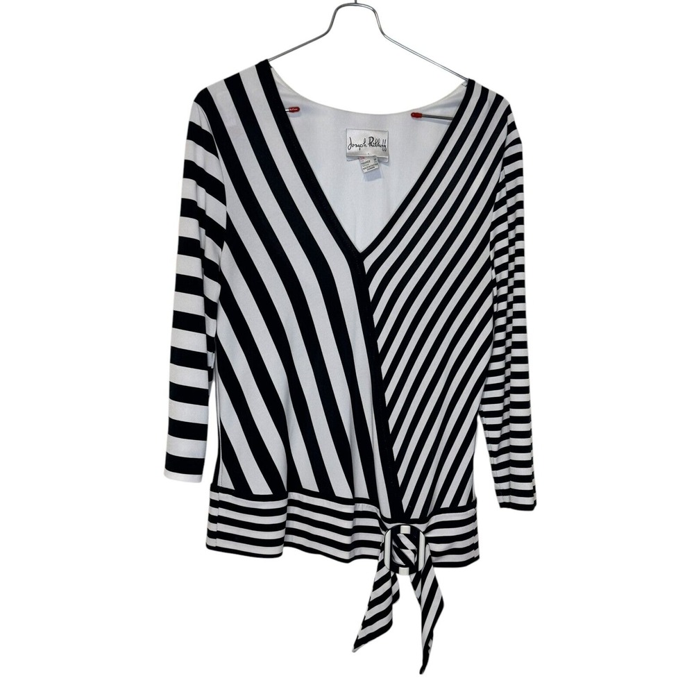 Joseph Ribkoff Women's Top Striped Wrap V-Neck Crossover Peplum Hem Blouse Sz. 8